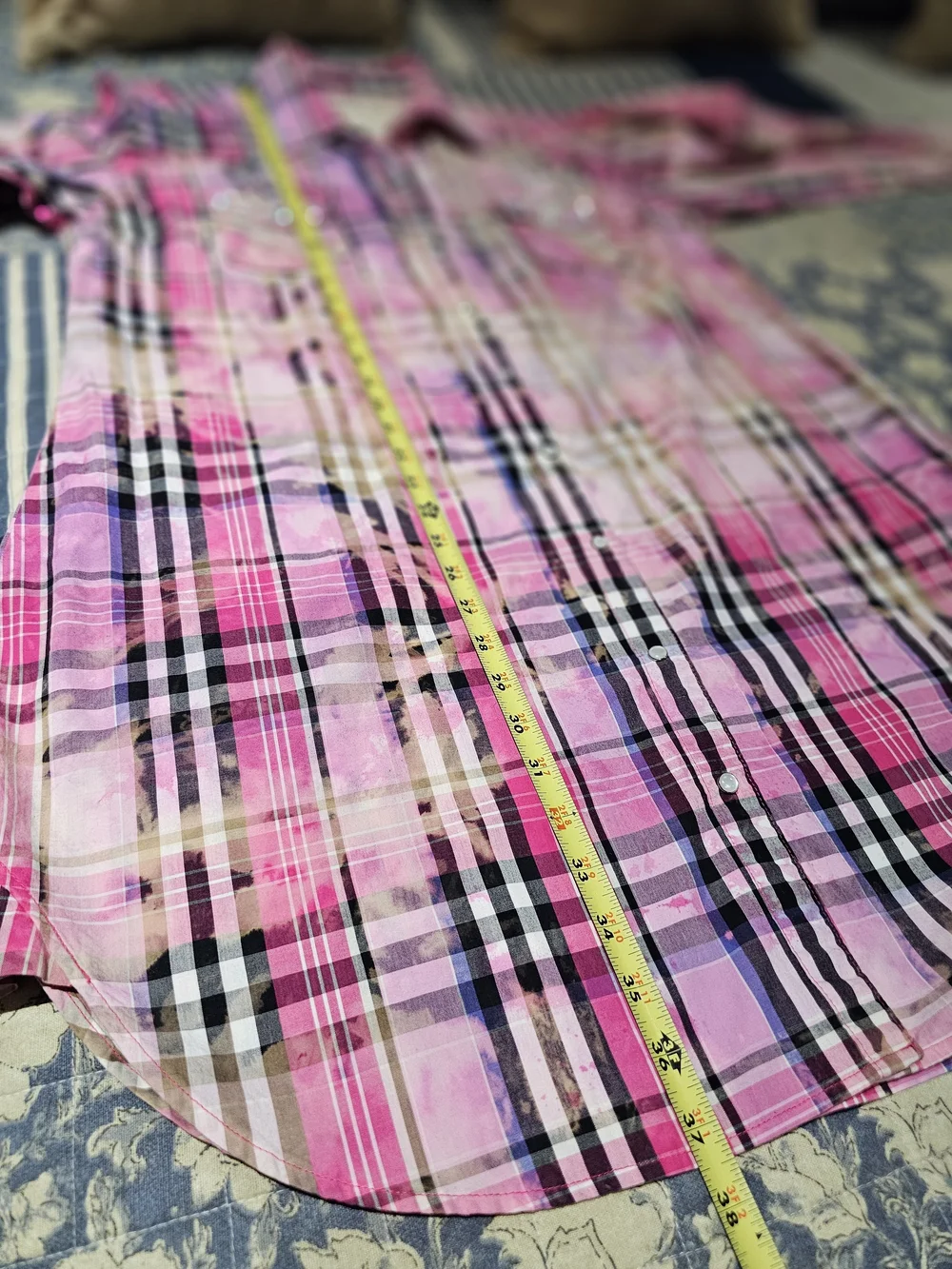 Women's Wester Cut Pink Plaid Pearl Snap-Front Shirt Dress With Crystal Accents - Picture 10 of 10